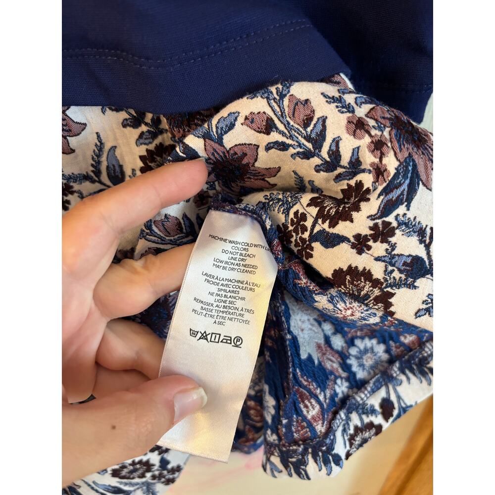 Anthropologie Navy Blue Embroidered Floral Flounced Twofer tunic dress XXS NWT - Picture 7 of 9